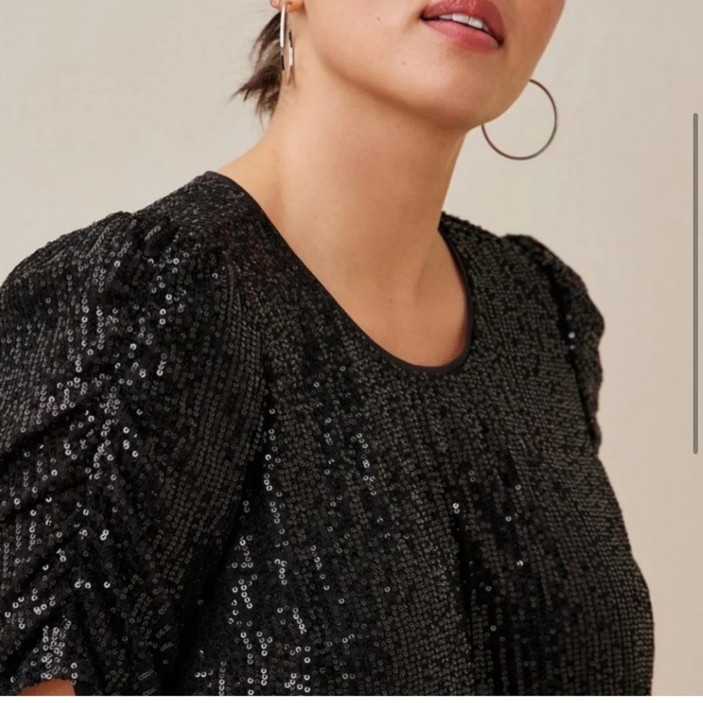 NWT New Torrid Black Sequin Ruched Sleeve Top Size 12 Large 0 - Picture 4 of 9